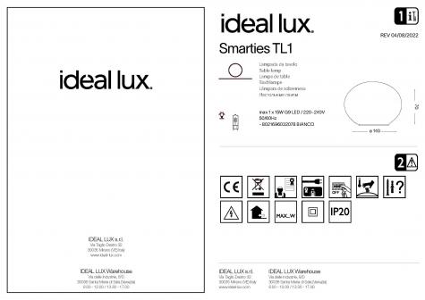 Светильник настольный Ideal Lux Smarties TL1 D140 макс15Вт IP20 G9 LED 230В Стекло Белый Выкл 032078