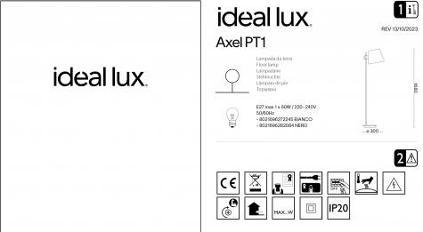 Светильник напольный ideal lux Axel PT1 макс1x60Вт Е27 IP20 230В Черный Дерево/Ткань Без ламп 282084