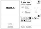 Светильник настольный ideal lux London TL1 Small макс60Вт Е27 230В Белый Металл Ткань БезЛамп 110530