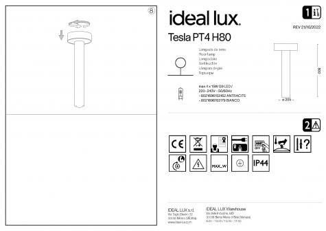 Светильник садово-парковый ideal lux Tesla PT4 H80 макс4х15Вт IP44 G9 230В Белый Алюм БезЛамп 153179