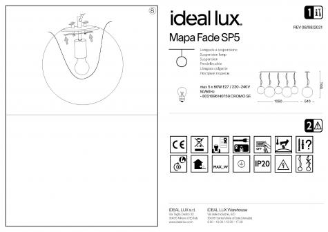 Светильник подвесной ideal lux Mapa Fade SP5 макс.5x60Вт IP20 E27 230В Хром размытый Стекло 140759