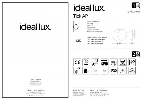 Светильник настенный ideal lux Tick AP 7.5Вт 700Лм 3000К IP20 LED 230В Золото Металл 238944