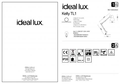 Светильник настольный Ideal Lux Kelly TL1 H50см макс.42Вт Е27 230В Черный мат. Выкл. Без ламп 108094
