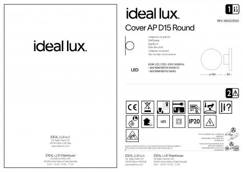 Светильник настенный Ideal Lux Cover AP D15см 9.5Вт 950Лм 3000К LED IP20 230В Черный матовый 195742