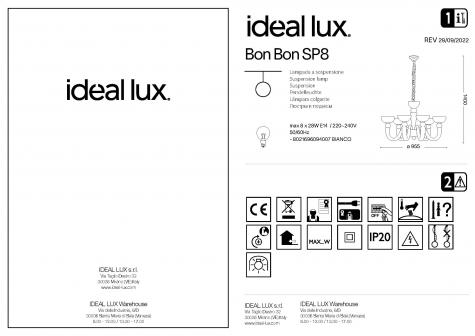 Светильник подвесной Ideal Lux Bon Bon SP8 D955 макс.8x28Вт Е14 Металл/Стекло Белый Без ламп 094007