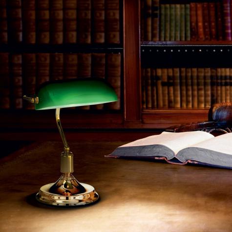 Настольная лампа Ideal Lux Lawyer TL1 H380мм макс.60Вт Е27 230В Латунь/Зеленый Выкл. Без ламп 013657
