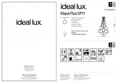 Светильник подвесной ideal lux Mapa Plus SP11 макс11x40Вт E14 230В Белый СтеклоМеталл БезЛамп 131924
