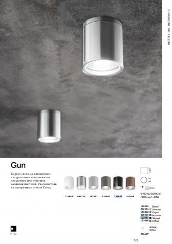 Светильник уличный потолочный Ideal Lux Gun PL1 макс.28Вт IP44 GU10 230В Алюм Черный БезЛамп 122687