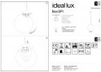 Светильник подвесной Ideal Lux Boa SP1 D30 макс.60Вт Е27 IP20 230В Белый Металл/Стекло 160863