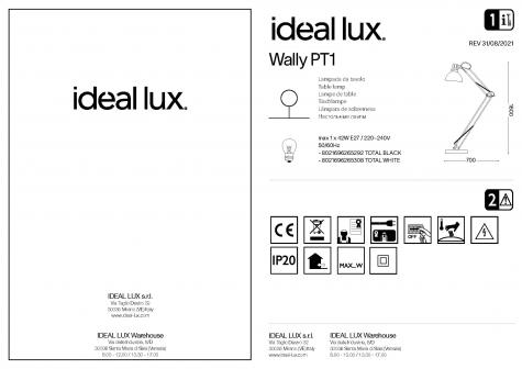 Торшер Ideal Lux Wally PT1 H1600мм макс.42Вт Е27 230В IP20 Черный Выключатель Без ламп 265292