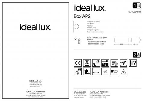 Светильник настенный Ideal Lux BOX AP2 L200 2x3Вт 370Лм 3000К LED G9 IP20 230В Хром/Черный 009513