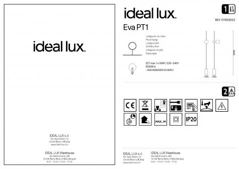 Светильник напольный ideal lux Eva PT1 Н1805 макс.1x60Вт e27 230В Черный Металл/Мрамор Выкл. 295213