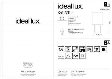 Светильник настольный Ideal Lux Kali-3 TL1 H32 макс40Вт Е14IP20 230В Керамика ПВХ/Ткань Выкл. 245393