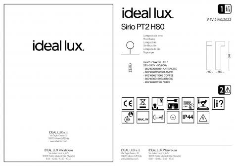Светильник садово-парковый ideal lux Sirio PT2 H80 макс.2х15Вт IP44 G9 230В Черный Без ламп 115108