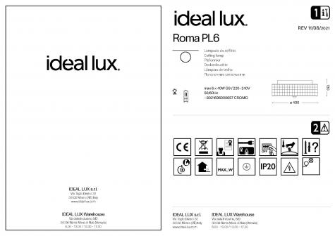 Светильник потолочный Ideal Lux Roma PL6 6x3.2Вт 300Лм 3000К G9 LED IP20 230В Хром Хрусталь 000657