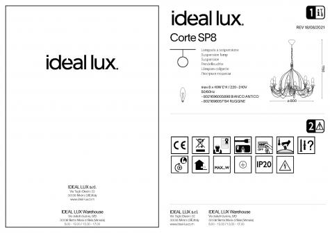 Люстра подвесная Ideal Lux Corte SP8 D80 макс.8x40Вт Е14 IP20 230В Металл Ржавый ант Без ламп 057194