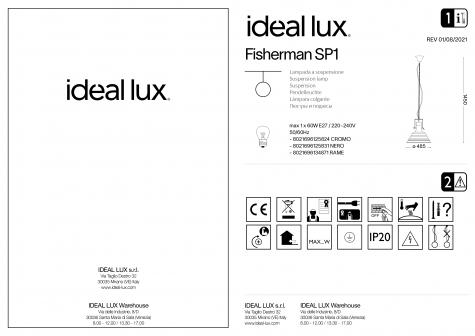 Светильник подвесной ideal lux Fisherman SP1 макс.1x60Вт E27 230В Медь/Белый Металл Без лампы 134871