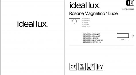Чаша потолочная ideal lux Rosone Magnetico 1 Luce 1e 230В Черный Металл 244242