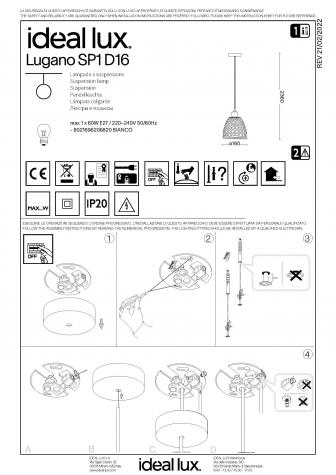 Светильник подвесной Ideal Lux Lugano SP1 D16см макс.60Вт Е27 230В Белый Керамика Без ламп 206820