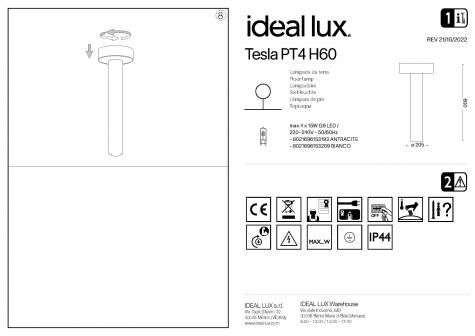 Светильник садово-парковый ideal lux Tesla PT4 H60 макс.4х15Вт IP44 G9 230В Антрацит Без ламп 153193