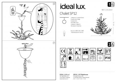 Светильник подвесной Ideal Lux Chalet SP12 макс.12x40Вт IP20 Е14 230В Бежевый Смола Без ламп 113975