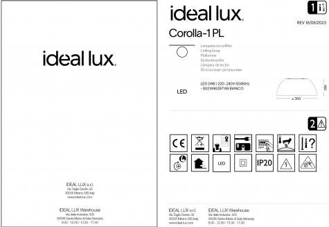 Светильник потолочный ideal lux Corolla-2 PL D35 24Вт 2800Лм 3000К LED 230В IP20 Белый Металл 297101