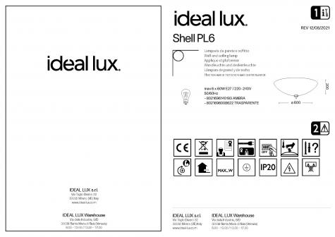 Светильник потолочный Ideal Lux Shell PL6 D600мм макс. 6x60Вт Е27 IP20 230В Прозрачное Стекло 008622