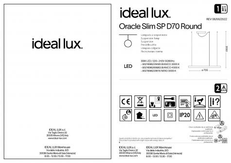 Светильник подвесной Ideal Lux Oracle Slim D700мм 35Вт 3050Лм 3000К LED IP20 Черный Алюминий 229515