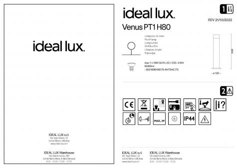 Светильник садово-парковый ideal lux Venus PT1 H80 макс.1x15Вт IP44 GU10 230В Антрацит 106175