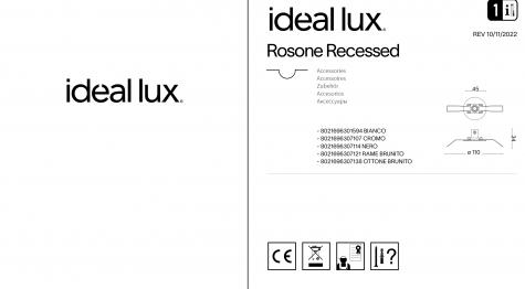 Чаша потолочная встраиваемая ideal lux Rosone Recessed D45 230В Латунь Металл 307121