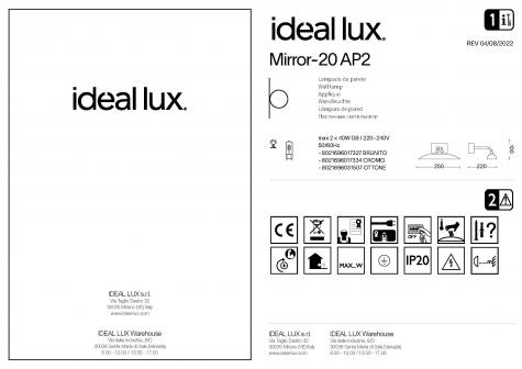 Светильник настенный ideal lux Mirror-20 AP2 макс.2x40Вт IP20 G9 230В Хром Металл Выключатель 017334