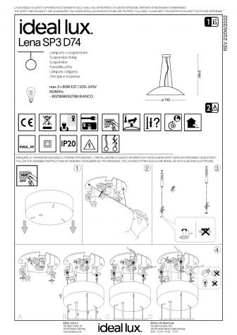 Светильник подвесной Ideal Lux Lena SP3 D740мм макс.3x60Вт Е27 IP20 230В Белый/Хром Без ламп 052786