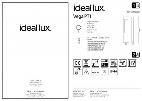 Светильник садово-парковый ideal lux Vega PT1 макс.1x15Вт IP44 G9 230В Черный Алюм. Без лампы 136059