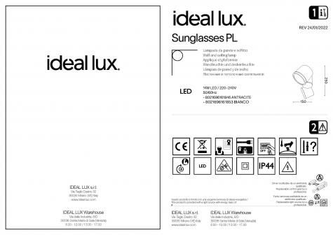 Светильник уличный потолочный Ideal Lux Sunglasses PL 14Вт 920Лм 4000К LED IP44 230В Белый 161853