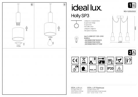 Светильник подвесной Ideal Lux Holly SP3 макс.3x60Вт Е27 IP20 230В Черный Металл 231594