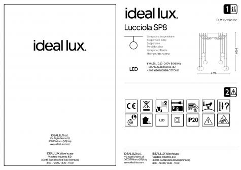Светильник подвесной ideal lux Lucciola SP8 8х1Вт 750Лм 3000К LED 230В Черный Акрил/Металл 283982