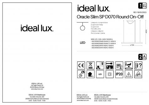 Светильник подвесной Ideal Lux Oracle Slim D700мм 35Вт 3050Лм 3000К LED IP20 Белый Алюминий 229485