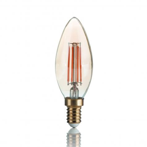 Лампа филаментная ideal lux Oliva С35 Свеча 4Вт 370Лм 2200К CRI80 Е14 230В ЯнтарьСтекло НеДим 151649