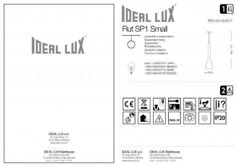 Светильник подвесной ideal lux Flut SP1 Small макс1х40Вт Е14 230В Белый Стекло/Металл БезЛамп 035697